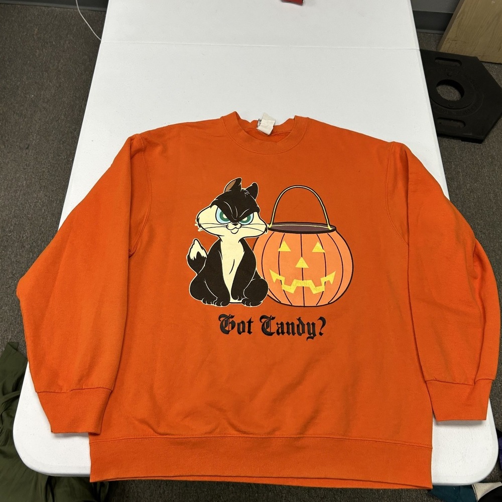 Looney Tunes Sweatshirt Mens Large Orange Sylvester Halloween Got Candy I2